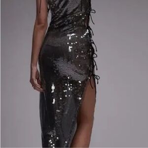 New! Topshop Sequin Maxi Dress w/Side Slit & Bow Detail Size 10